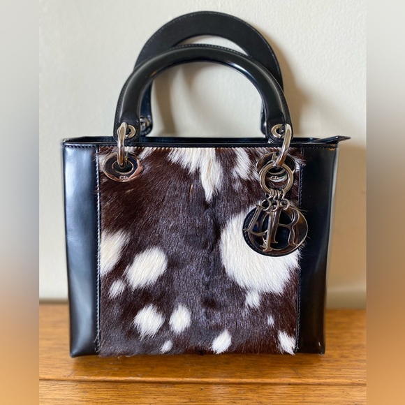 Vintage Christian Dior/ Lady Dior Natural Pony & Patenet Handbag - Picture 1 of 16